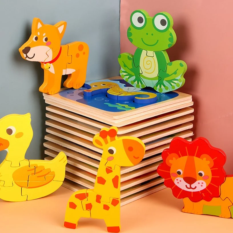 Children Early Education 3D Cartoon Animal Wooden Jigsaw Puzzle Toy