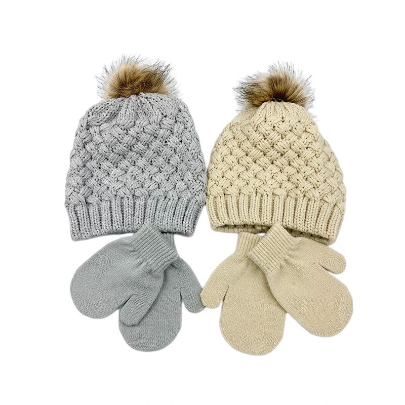 Children's Hat and Glove Set Pineapple Needle Jacquard Knitted Hat Set Hemp Flower Knitted Woolen Hat Woolen Gloves