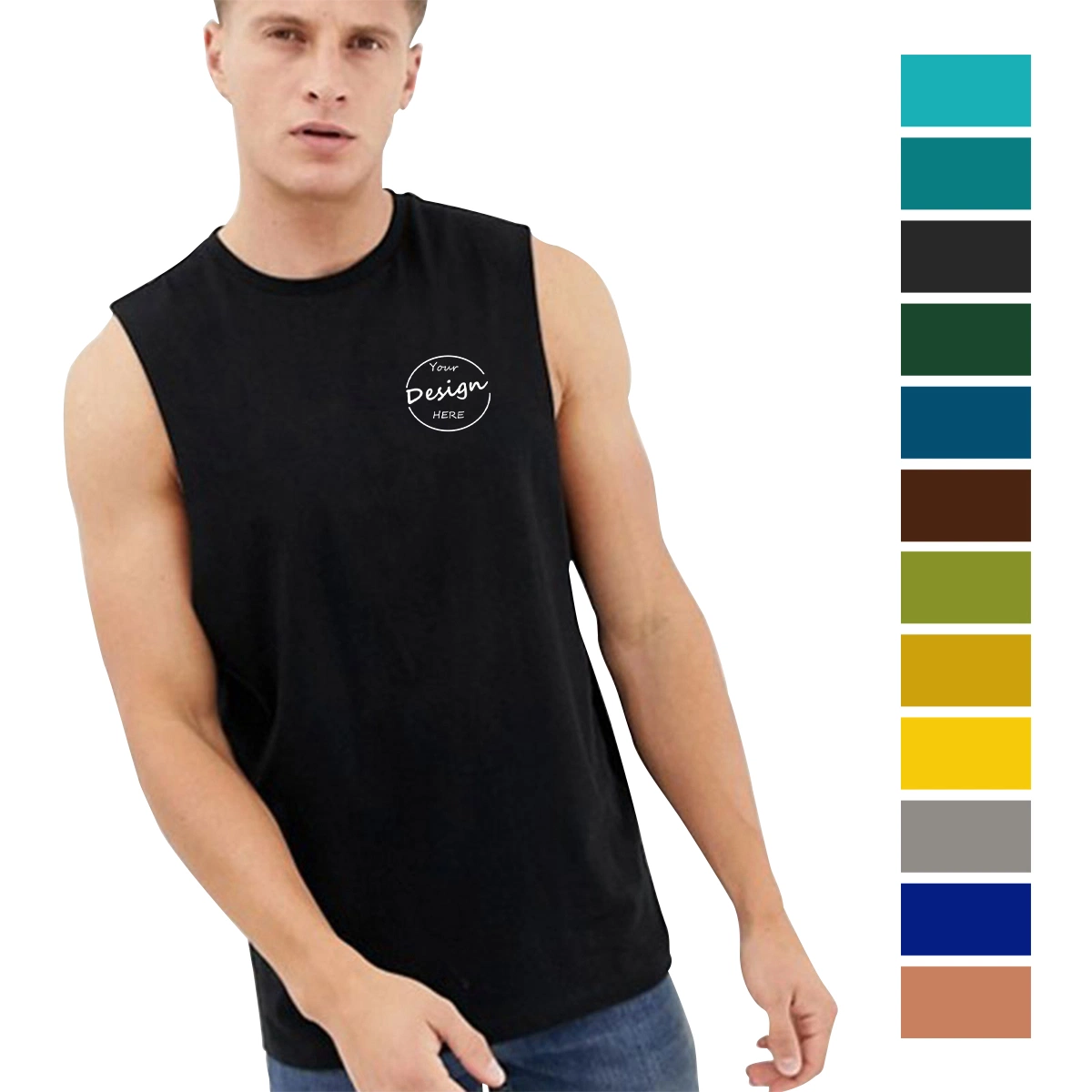 Camisola de ginásio sem mangas Sport em algodão macio e respirável de alta qualidade por atacado personalizada Top para homem Running Round Neck T shirt Tank Top para homem