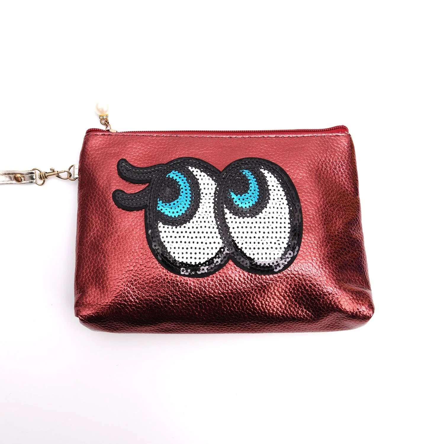 Soft PU Makeup Bag Cosmetic Pouch with Eyes Image and Shiny Sequin Design