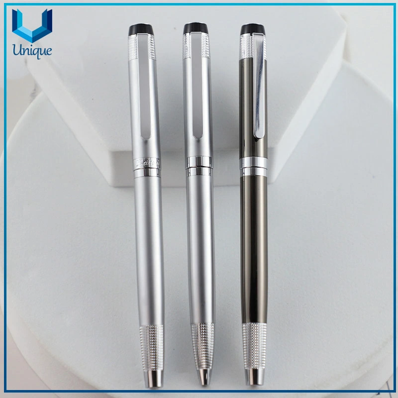 Company Gift Promotional Ball Pen Customized Logo Black Silver Classic Business Style Metal Body Twist Ballpoint Pen