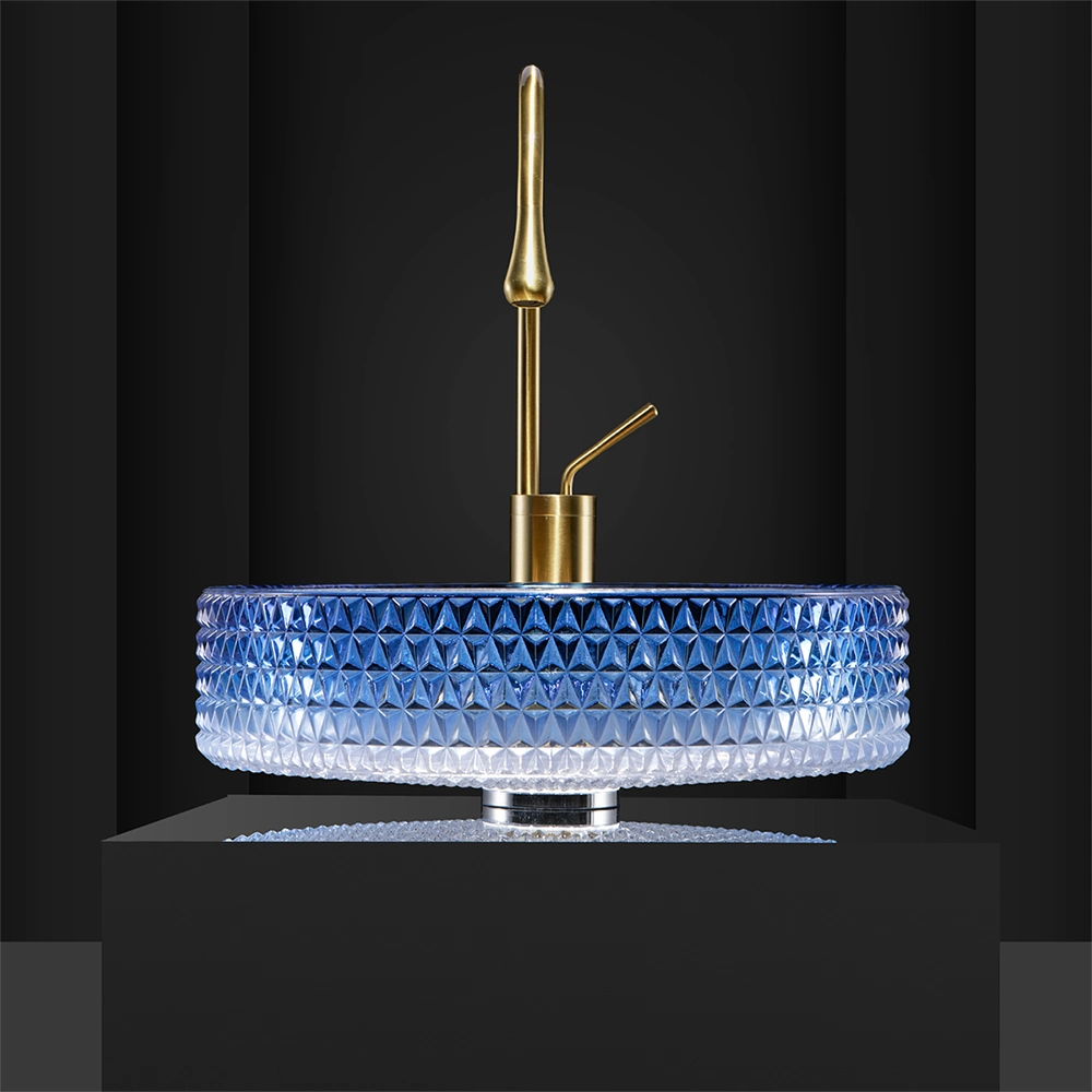 Blue Cylinder Shape Bling Bling Diamond Design Bathroom Crystal Sink