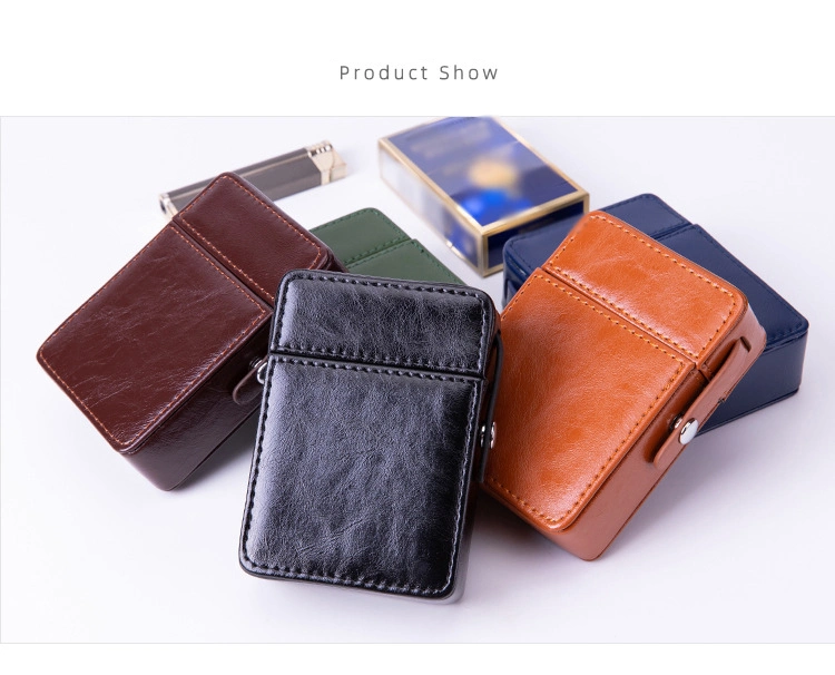 Ea221 Flip Top Cigarette Cases Leather Funny PU Hard Luxury Box Waterproof Square Stash Holder 20 Custom Lighter Portable Cigarette Case