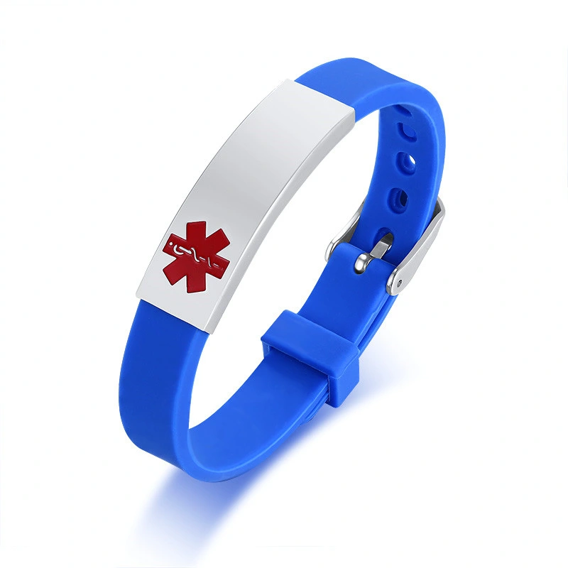 Red Medical Alert ID Emergency First Aid Bracelet Laser Engraved Adjustable Silicone Wristband