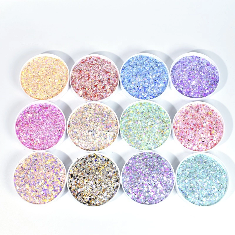 G9706dd de alimentación de la fábrica de poliéster transparente brillo nuevo Neon Color mezclado Glitter hexagonales de esmalte de uñas decoración DIY Glitter polvo Venta caliente