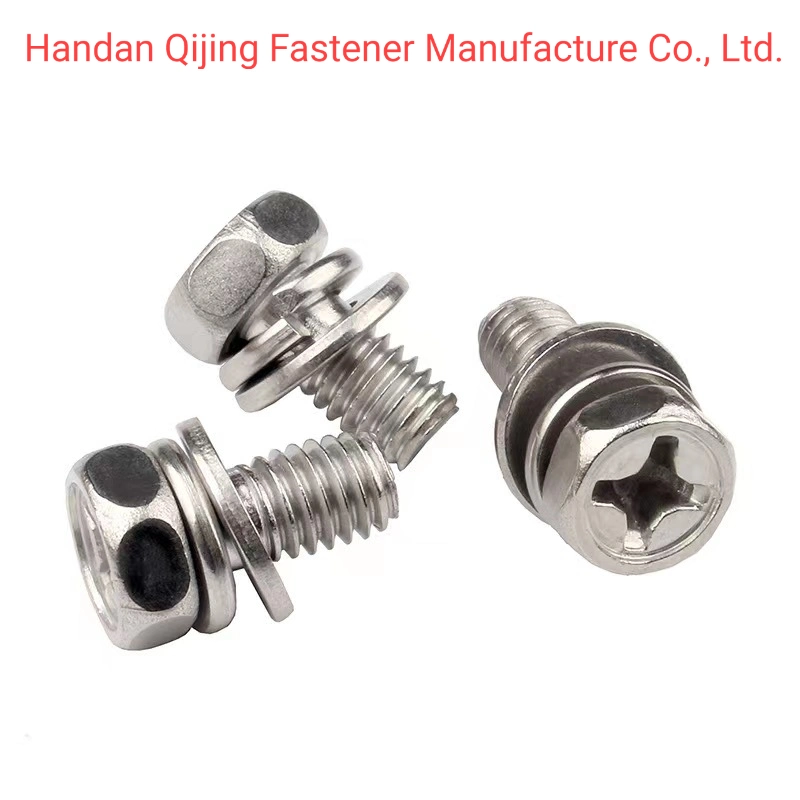 Stainless Steel 304 316 Cross Recessed Bolt Hexagon Head Combination Screw Bolt Combination Set