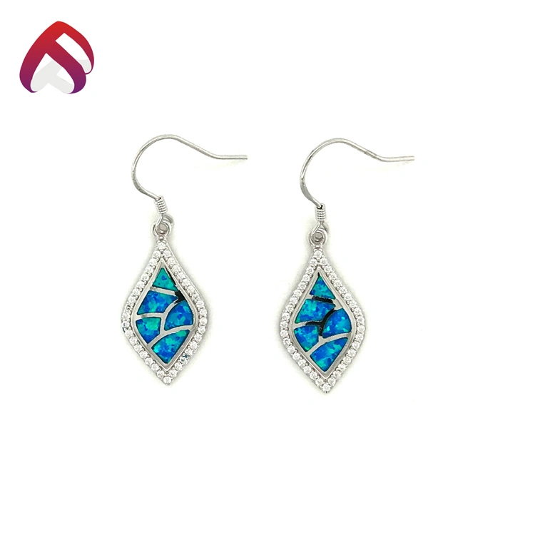Wholesale Opal Jewelry 925 Sterling Silver Drop Earring Fancy Cut Blue Women Accessories (ER85562)