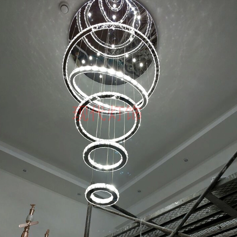 Chrome Diamond Ring Pendant Lamp Stainless Steel Hanging Light Fixtures Adjustable Chandelier (WH-AP-81)