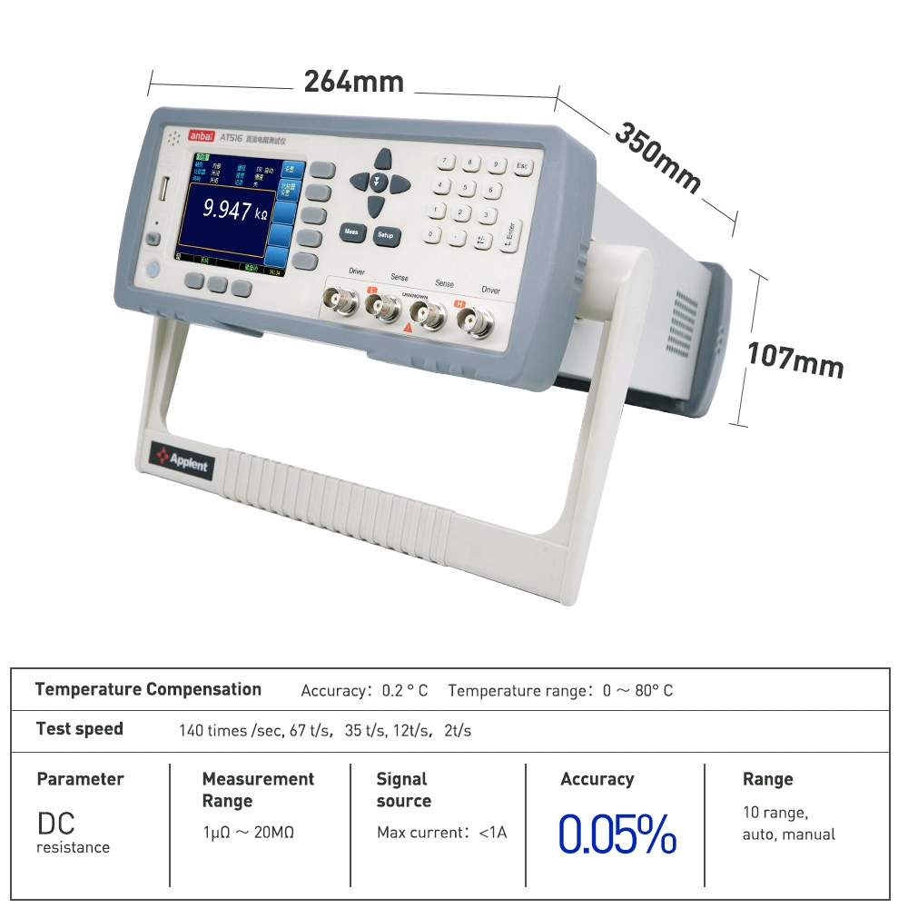 Comprobador de resistencia de ohmímetro para motores de transformadores de bobina y resistencias de bobinado At516L