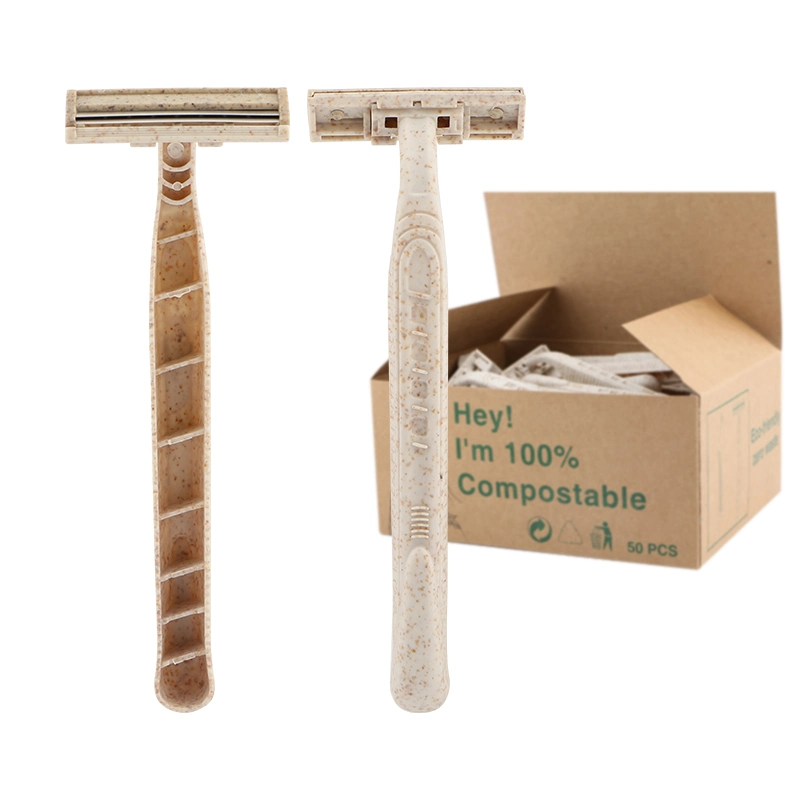 Biodegradable Wheat Straw Handle Twin Stainless Steel Blade Eco-Friendly Razor