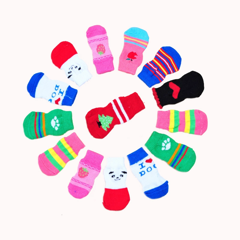 4pcs/Set Fashion Print Baumwolle Anti-Rutsch Haustier Hund Socken Schuhe Haustier Bekleidungszubehör