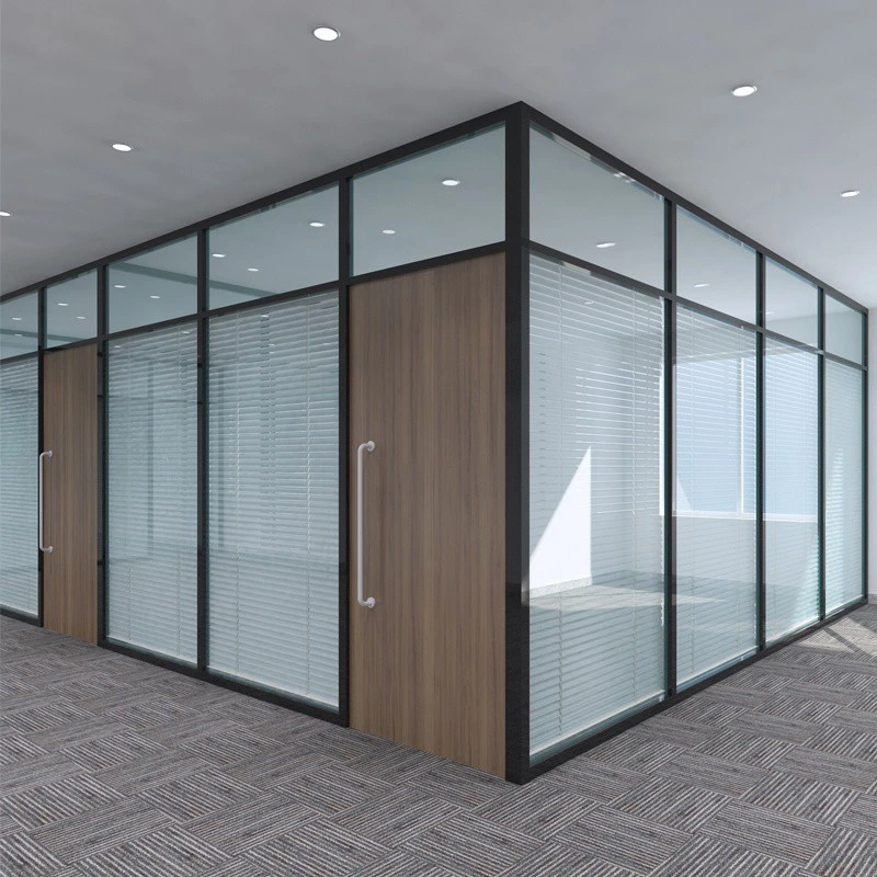 Full View Office Wall Partition Double Layer Glass Aluminum Partition Type