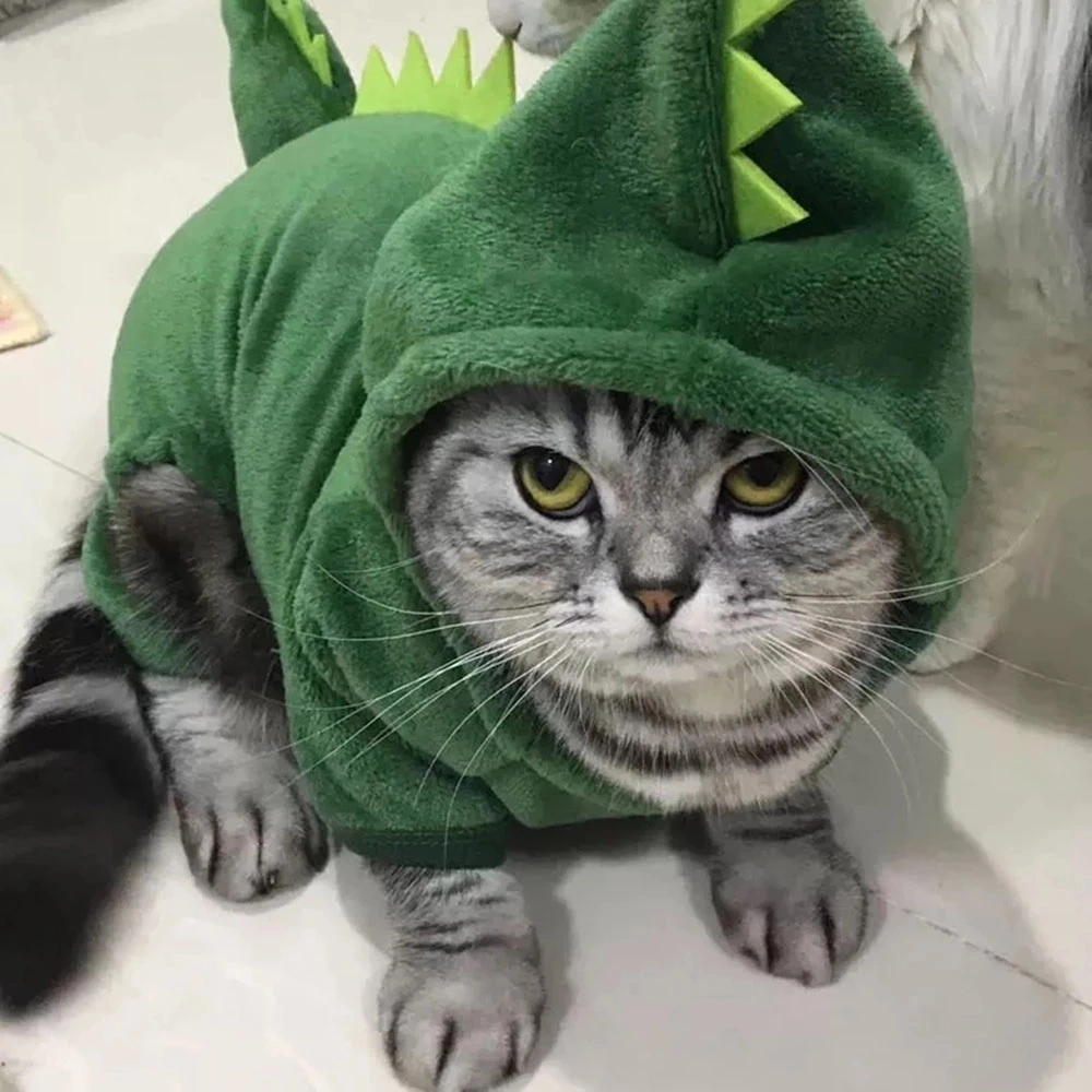 Ropa de Gato como mascota perro gato cachorro gracioso Disfraz de dinosaurio invierno cálido abrigo de gato de felpa felpa sudaderas con capucha Sudadera perro pequeño gatito vestido