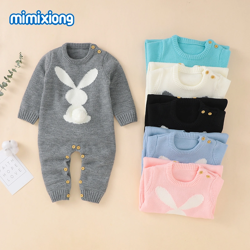 Customized Baby Romper Long Sleeve Rabbit Romper with Ball Knitted Baby Clothing