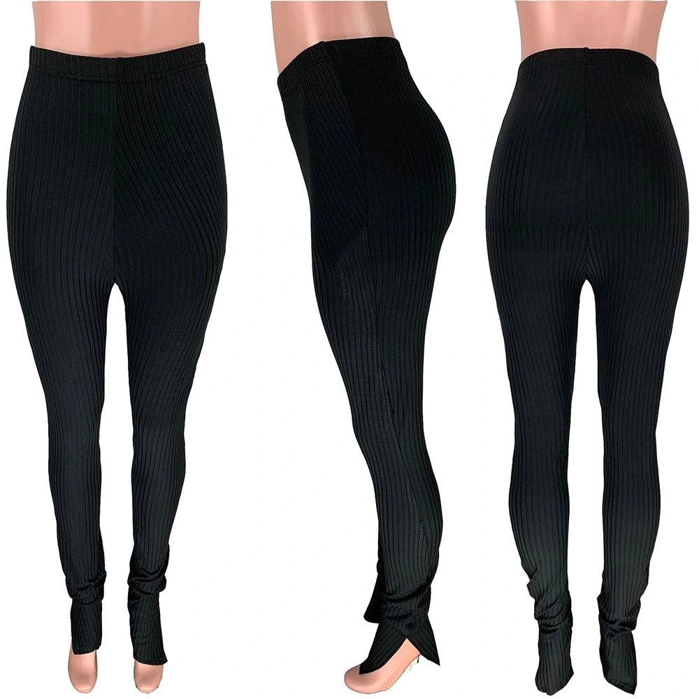 Wholesale/Supplier Women Solid Color Ribbed Stacked Leggings Pants Trousers