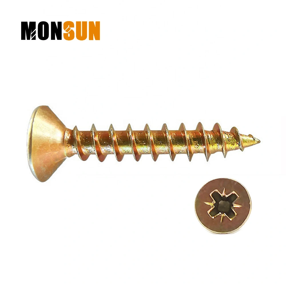 Yellow Clear Zinc Plated Pozidriv Csk Countersunk Head Fasteners Hardware Galvanised Cabinet Wood / Chipboard Screw Made in China