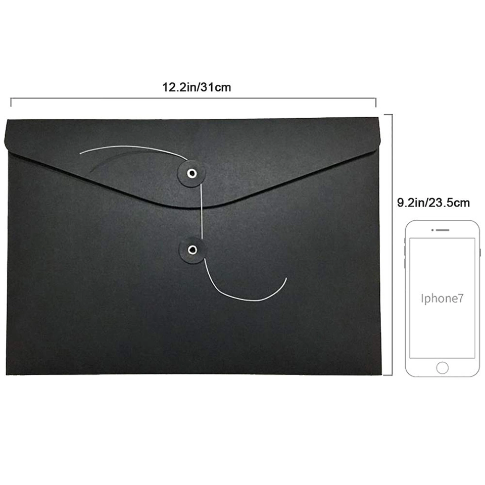 Wholesale/Supplier Kraft String File Folder Filing Envelope Project File Jacket Document Letter Organizer Flat-No Expansion A4 Letter Size (Black)