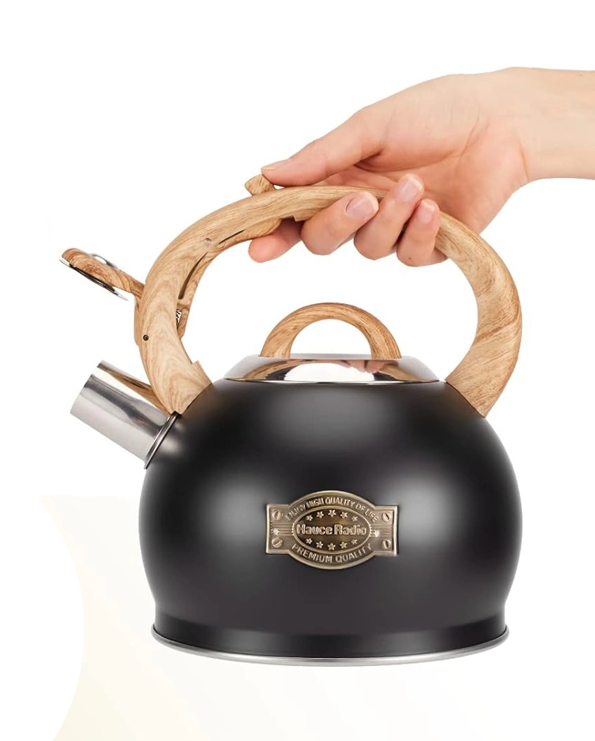 Cocina Hervidor de té en diferentes colores - Silksilble Teapop Teapot de acero inoxidable con mango de patrón de madera, exclusivo botón de control de toma de la hervidora