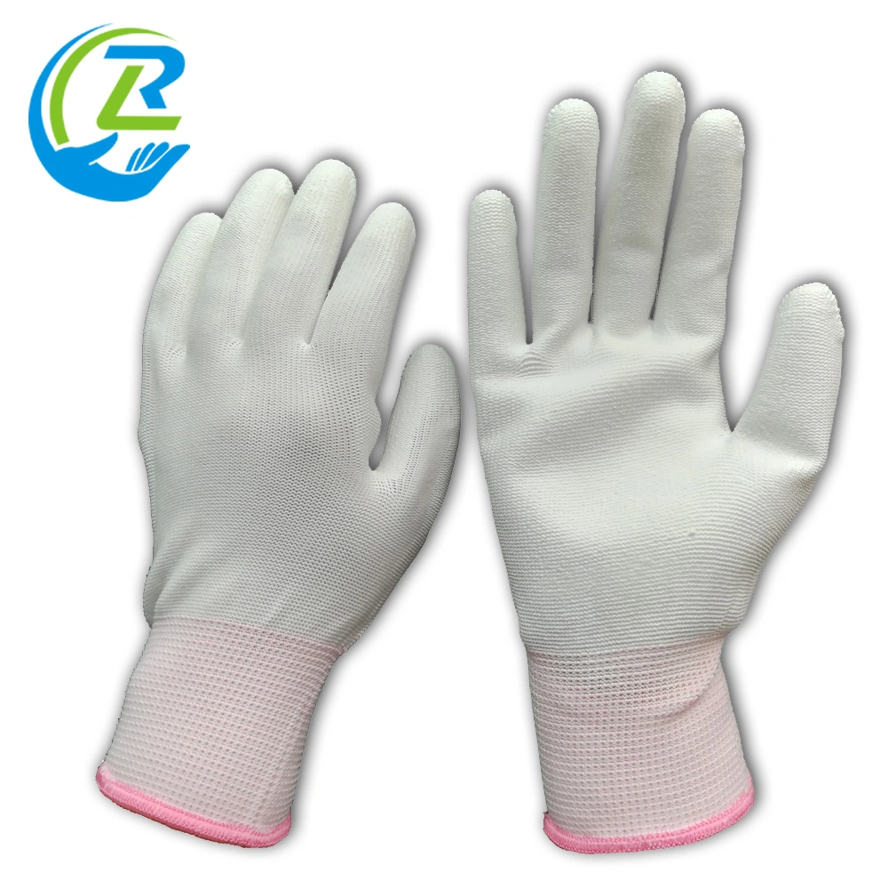 White PU Work Gloves Palm Coated Workplace Safety Supplies