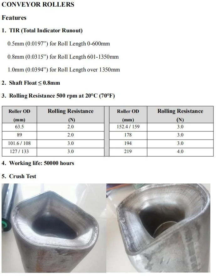 Pequenos trabalhos de manutenção do Rolo de Aço Inox Retorno do Rolete do impacto do rolete tensor com uma baixa utilização da caderneta TIR