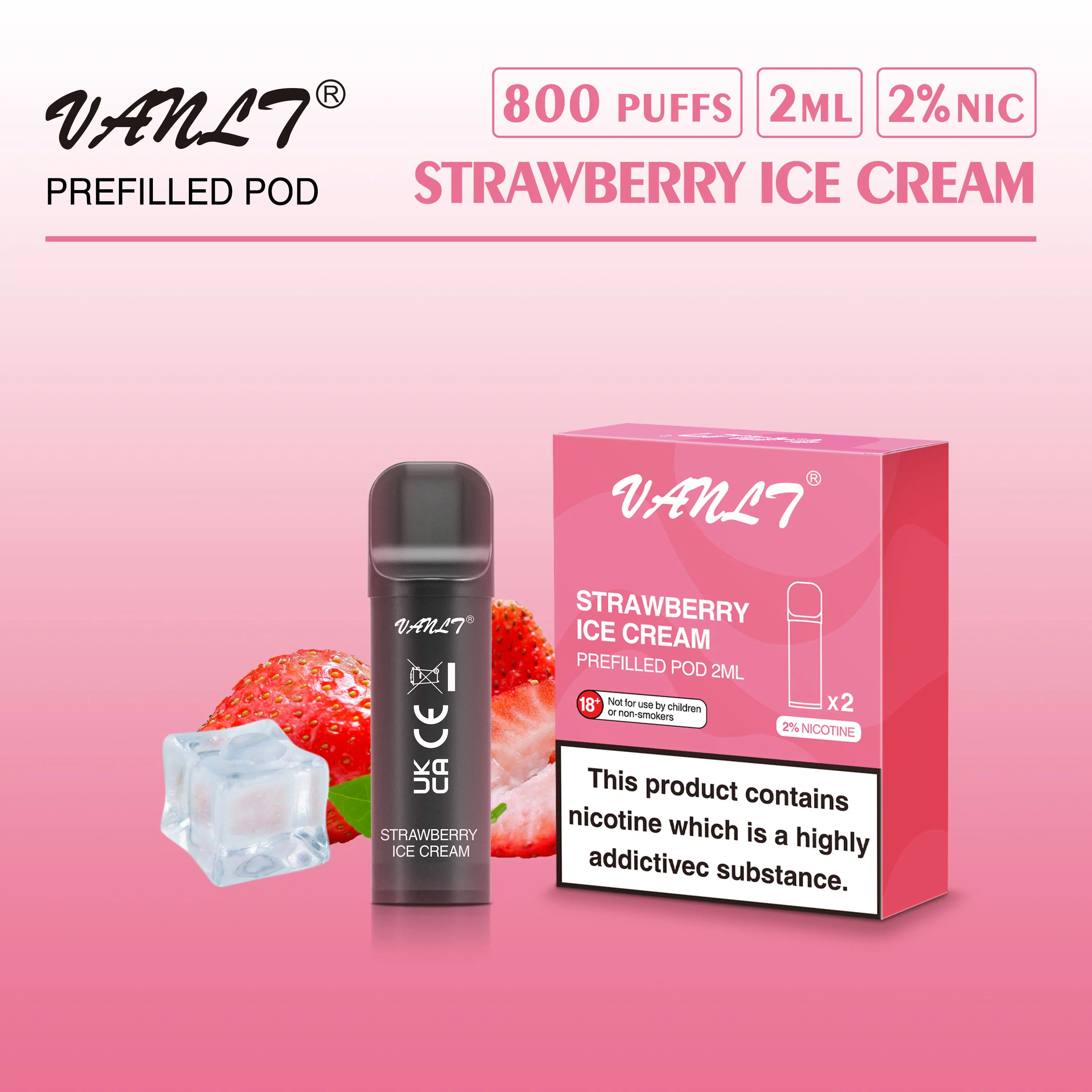 Vanlt Pod desechables precargadas Kits kits de batería recargable de la Vaina del 2% de Vape nicotina 800 inhalaciones de Helado de fresa