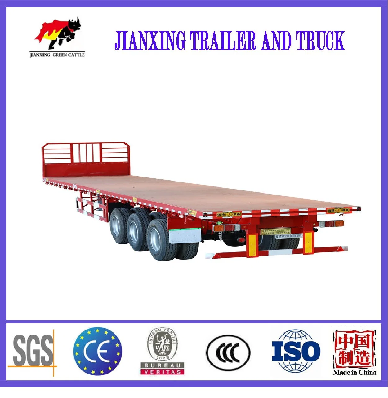 Jianxing Good Product Used Shipping Container 20FT 40FT Flatbed Semi Trailer 3 Axle Flat Bed Truck Trailer with Container Lock for Sale