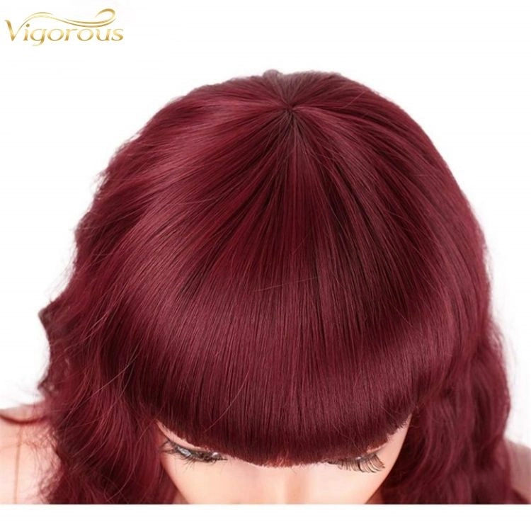 Wholesale/Supplier High quality/High cost performance  Red Colored Machine Short Wavy Synthetic Wig