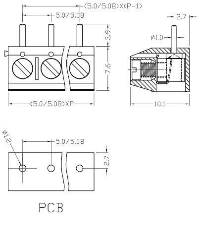 5.0Mm/5,08 mm CE/Certification RoHS Bornier à vis de PCB 301