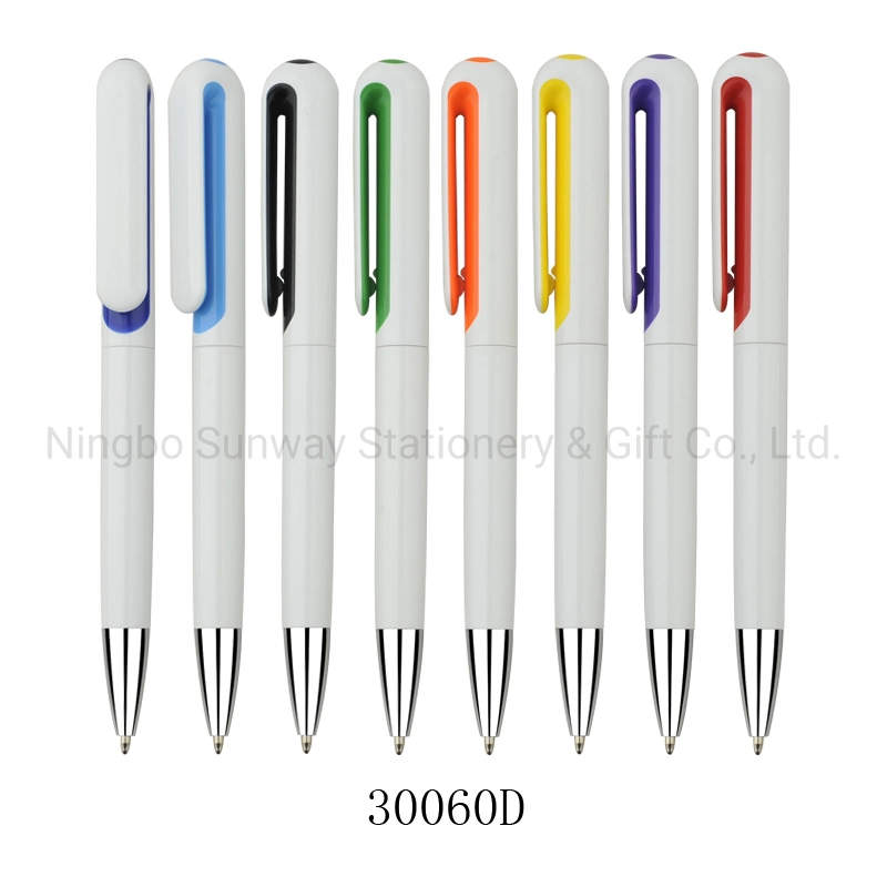 White Fancy Barrel Simple Design School Plastic Twist Ball Pen