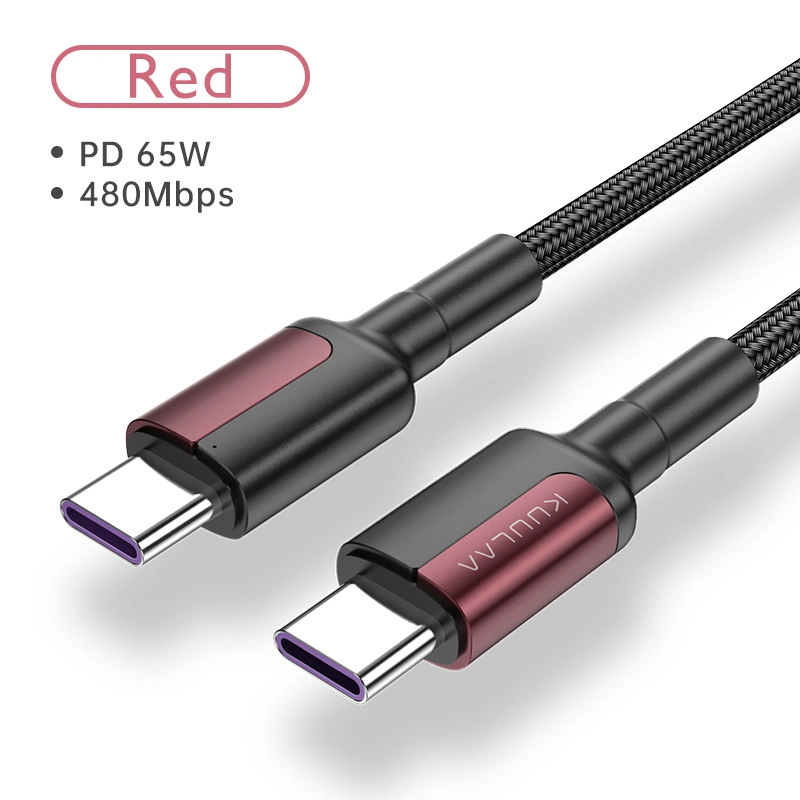 65W Pd Fast Charging Dual-Head Type-C 0.5/1/2/3m Braided Charge Cable 3A Fast Charging Zinc Alloy Data Cable Mobile Phone Accessories for Huawei Xiaomi