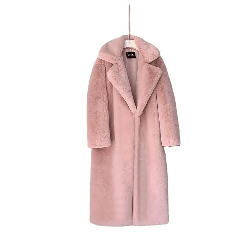 2023 Winter Women Coat Luxury Vegan Fur Coat Faux Mink Abrigo largo de piel sintética para mujer para mujer