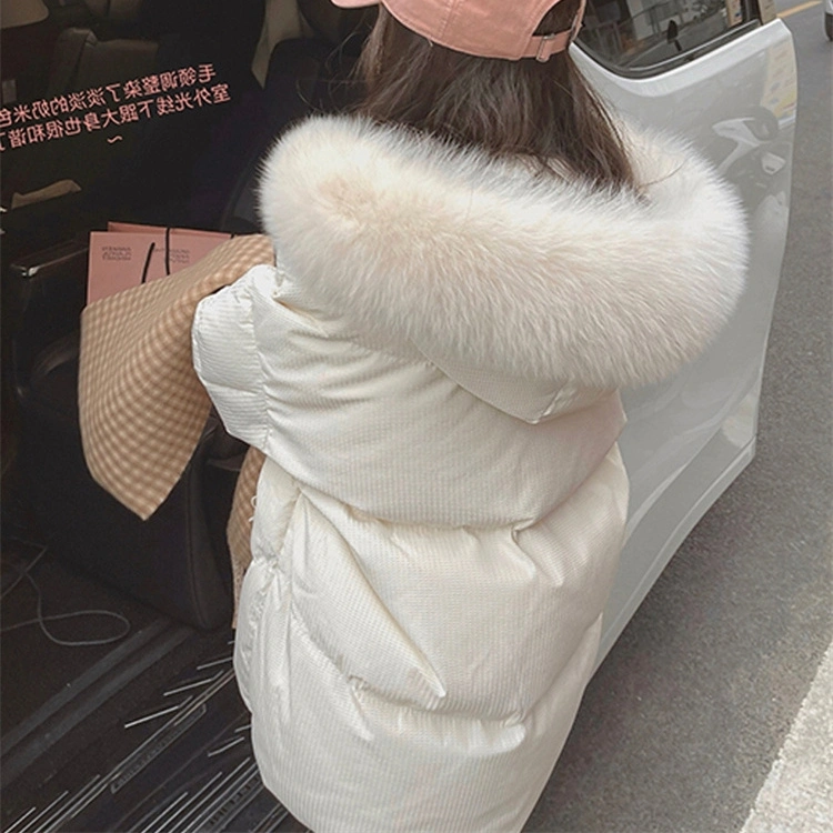 Best Sales 2023 New MID-Length Fox Fur Collar Luxury Puffer Women White Duck Down Jacket