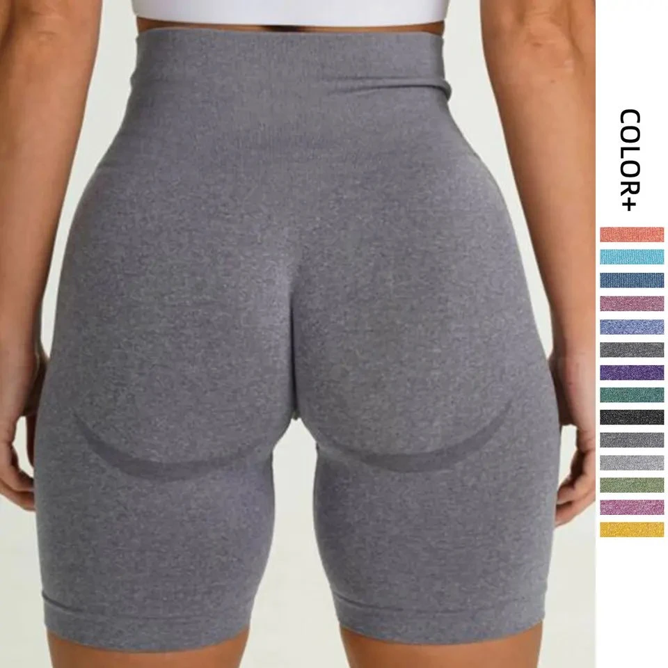 Short d'été taille haute pour Femme Yoga Short personnalisé avec logo sans coutures Levage de la butte de scrunch