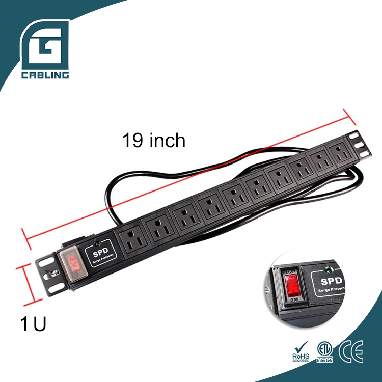 Tipo de enchufe hembra Gcabling REINO UNIDO 13A 220V 250V 19''montaje en rack regleta de enchufes.