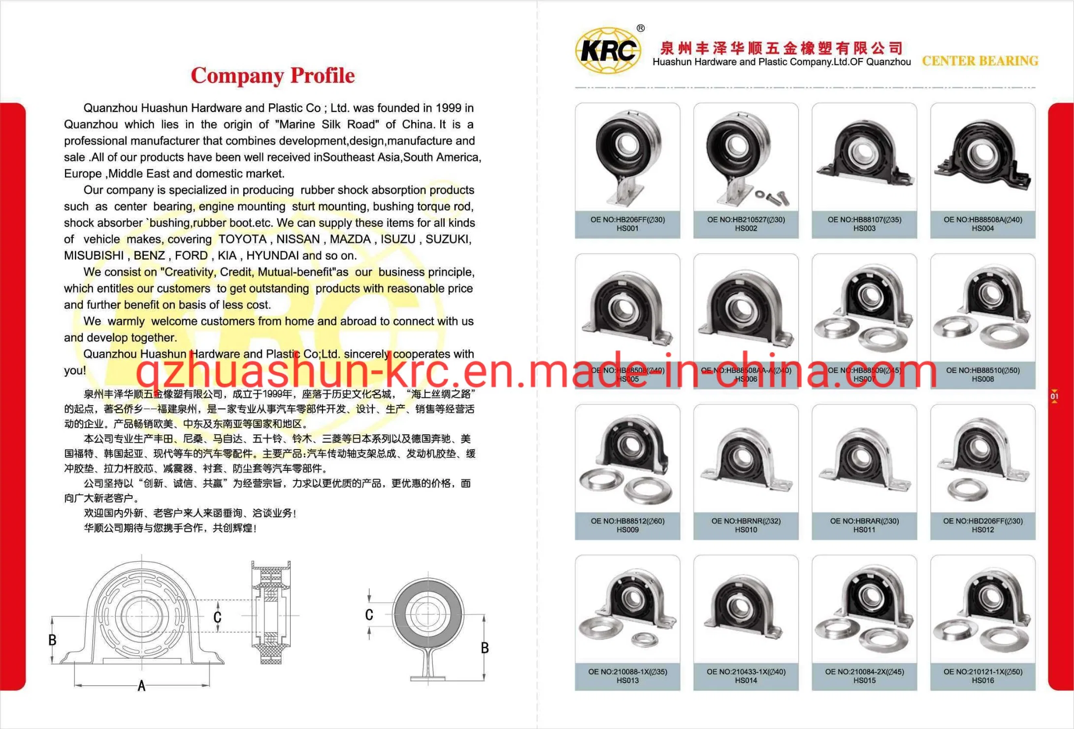 Hb88510 Truck Parts Center Bearing Drive Shaft Center Support Bearing