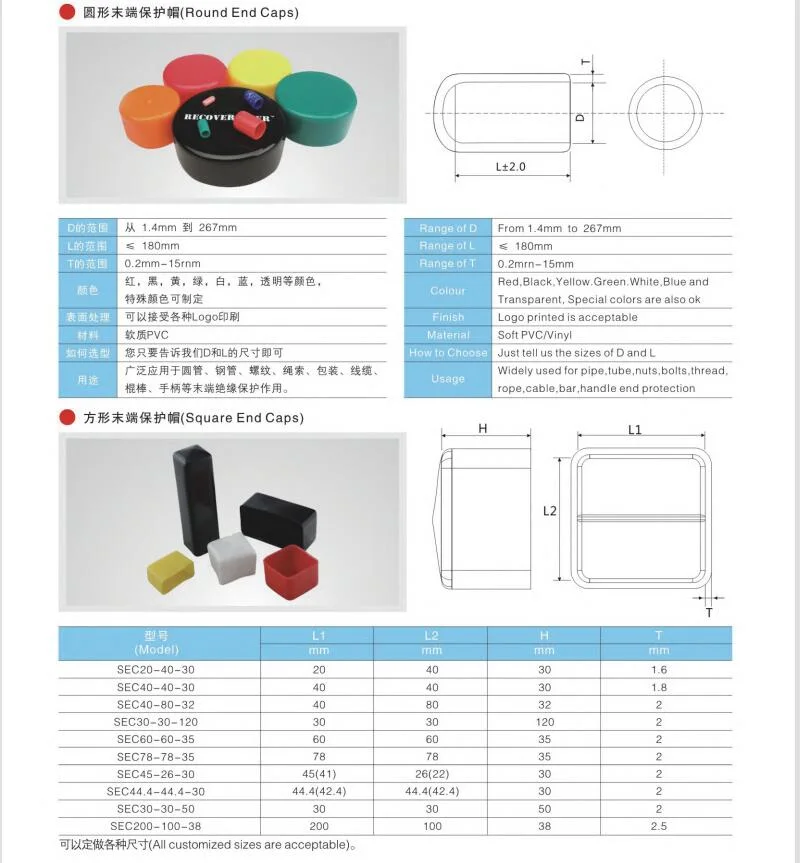 Plastic Tube Insert Square Head Cap and Plugs