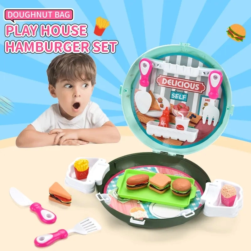 Jugar House Role Play fingiendo forma realista Multiful Food varios Vajilla Hamburger interesante Cocina Toys Donut Set