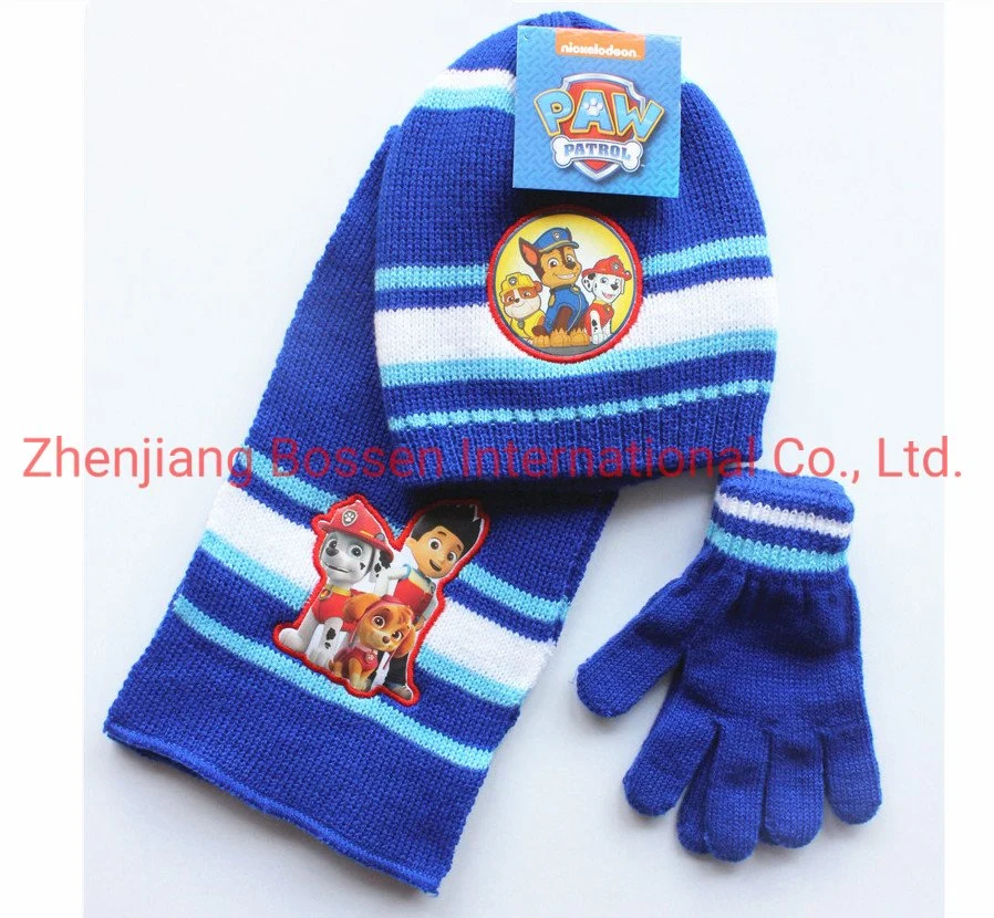 China fábrica de sombreros OEM personalizados Diseño Logotipo bordado Jacquard Niños Invierno Esquí Snowboard Beanie Hat Bufanda Guantes Set