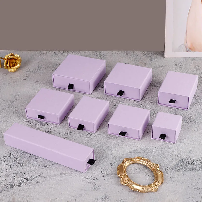 Purple Gift Necklace Bangle Package Slide Drawer Paper Jewelry Packaging Box