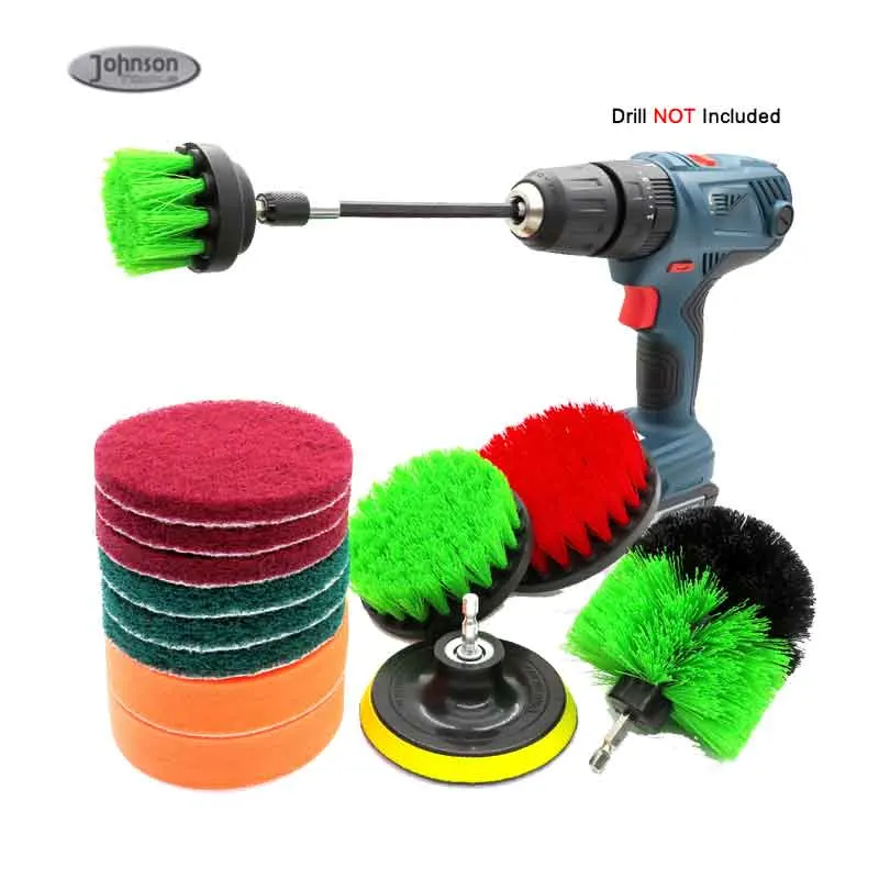 Chinese Factory 25 Pack-Set Nylon Drill Brush Power Scrubber Scrub Pads Attachment Sets for Bathroom Cleaning