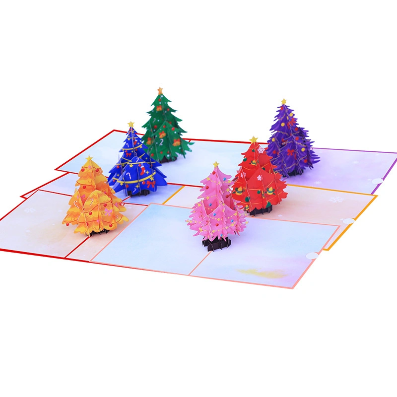 2022 Fancy Handmade Paper Pop up Card Custom Printing Christmas Frost 3D Pop up Greeting Cards with Envelope