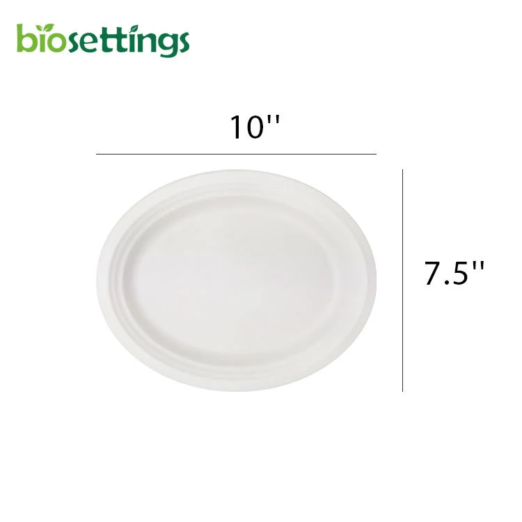 7.5"X10" Oval Plate Pfas Free Biodegradable Compostable Disposable Sugarcane Bagasse Pulp Plates