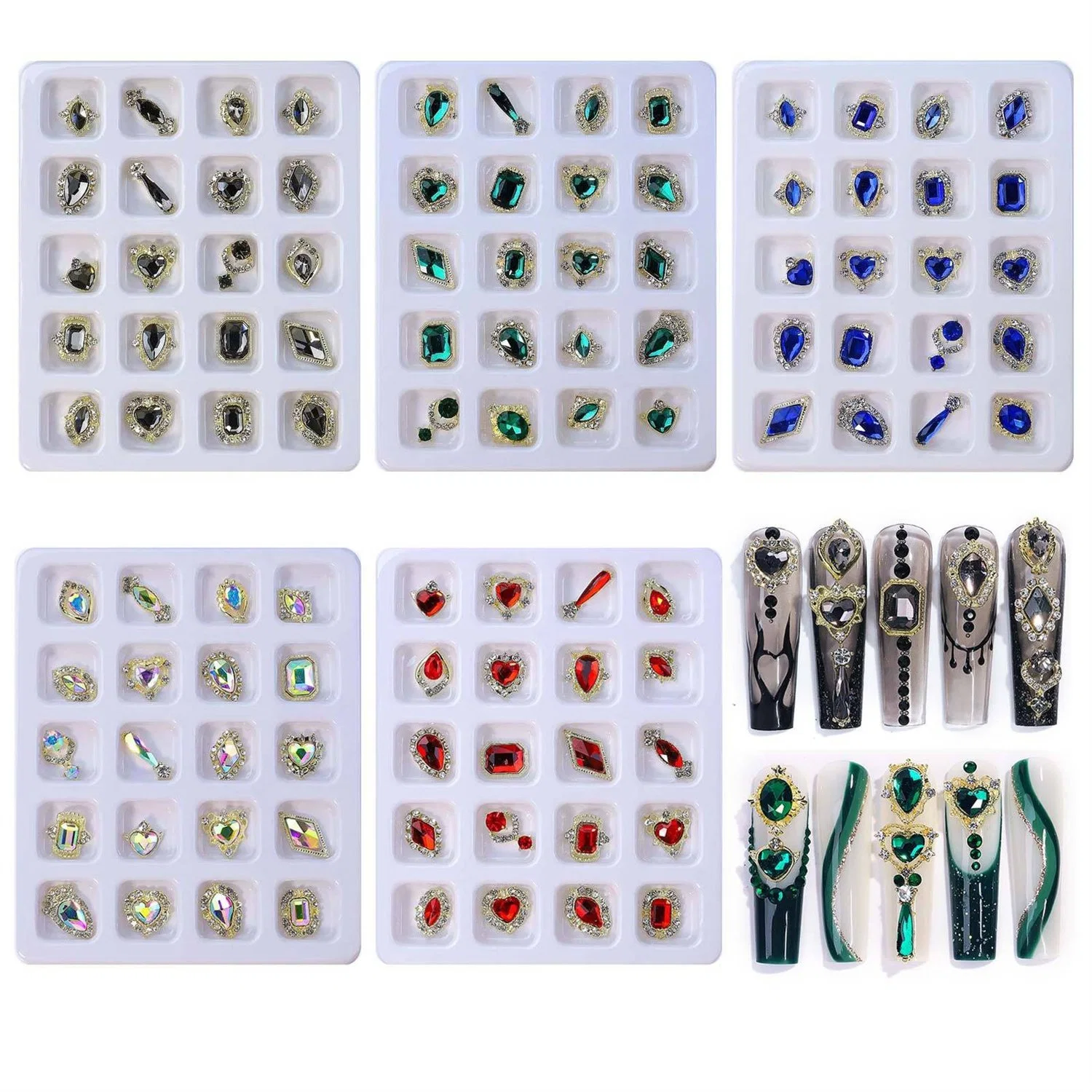 Manucure 20 PC Clou en alliage de décorations de l'amour Zircon diamant diamant en forme de couleur Super Shimmer Rhinestone