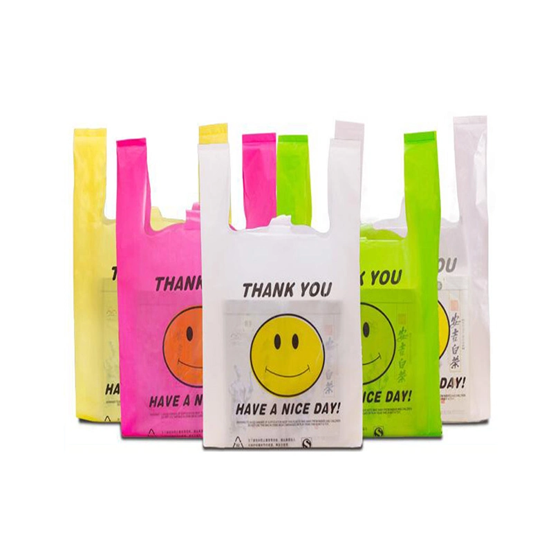 High quality/High cost performance  Corlor Poly Thank You PE Food Bag with Handle