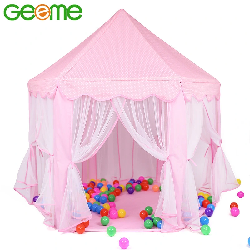 Pink Hexagonal Princess Children Play Tent with Star LED Lights