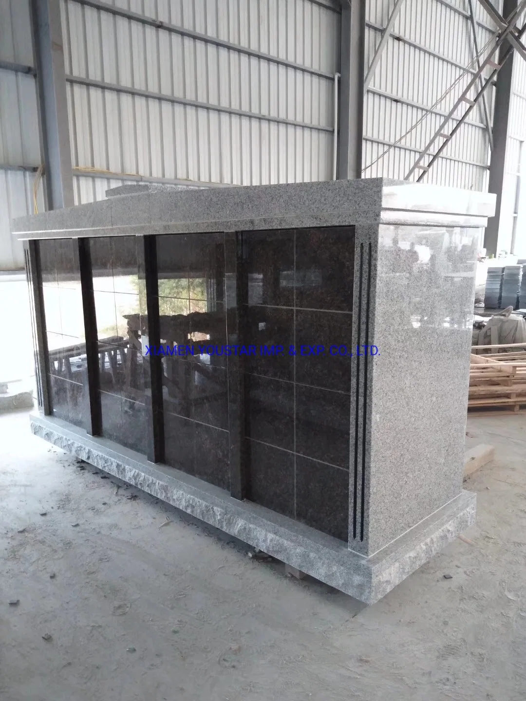 64 Niches Granite Columbarium Gray Frame Black Door