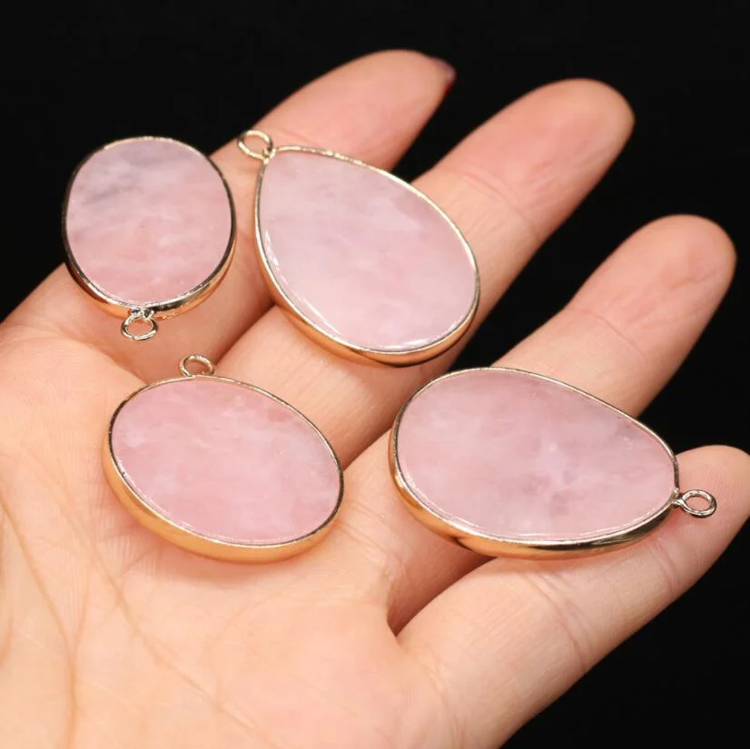 Charm Jewelry Making DIY Necklace Earring Women Gift Natural Gem Rose Quartzs Reiki Healing Crystal Pendant