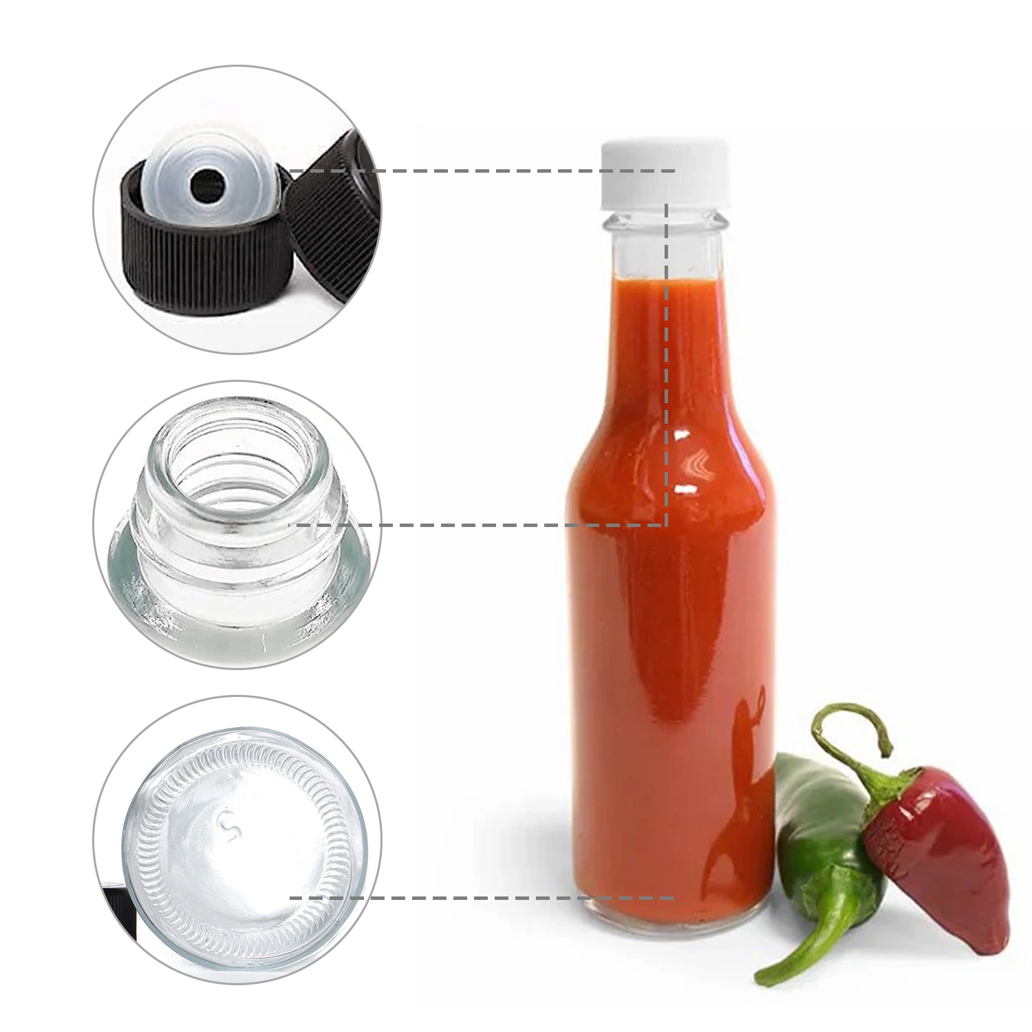 Glass Condiment 5oz comida botella de salsa caliente de vidrio