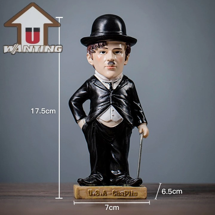 Chaplin Escultura Celebrity Cartoon gracioso muñeco persona famosa Estatua de la figura de resina Toy