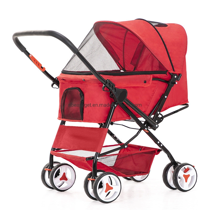 Drei Rad Zusammenklappbare Haustier Kinderwagen, Hund Jogger Travel Cats Carrier Einstellbare Vordach Lagerung Bremse Mesh-Fenster, Vier-Rollen-Trolley-Reisewagen Getriebe Esg16674